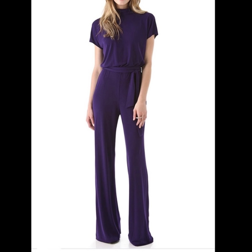 Rachel Zoe Naomi Dolman Jumpsuit Open Back Wide Leg Royal Purple Size P *No Tie*
